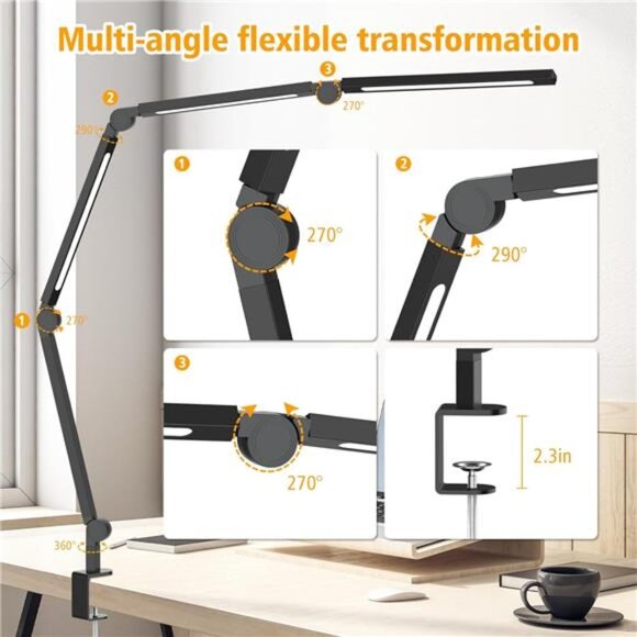 LED Desk Lamp with Clamp,Adjustable Swing Arm Desk Lamps for Home Office - Picture 7 of 8